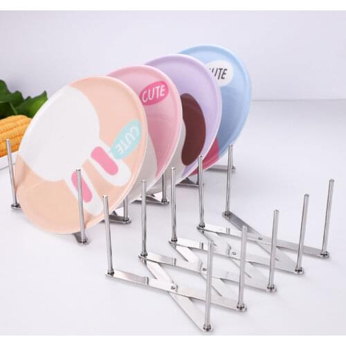 Kitchen Organizer Rack Pot Lid Rack Stainless Steel Spoon Plate Holder Shelf Cooking Dish Tray Stand Storage Foldable Plate Rack