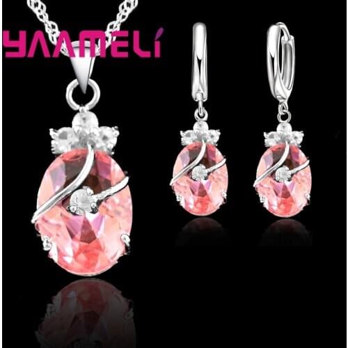 Sweet Birthday Christmas Jewelry Gift Sets Vintage 925 Sterling Silver White Cubic Zircon Egg Flower Necklace Earrings for Women