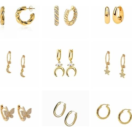 Trendy Copper Star Moon Butterfly Pendant Hoop Earrings For Women Girls Vintage Circle Earrings Gothic Jewerly orecchini donna