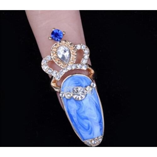 Fashion Elegant Women Crown Crystal Finger Nail Art Ring Finger Rings