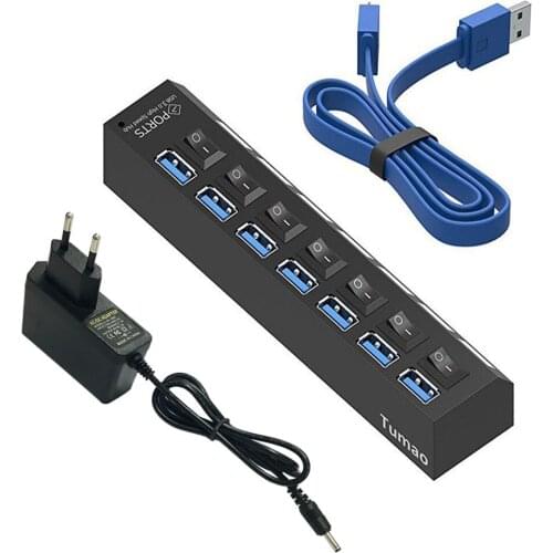 Multi Ports USB HUB 3.0 4/7 Ports Portable Super Speed 5Gbps Multiple USB Port Expander with Switches Power Adapter For PC