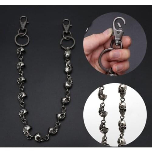 Men Gothic Jeans Metal Vintage Skull Head Chain Punk Skeleton Pants Trousers Biker Belt Wallet Chain Hip Hop Jewelry