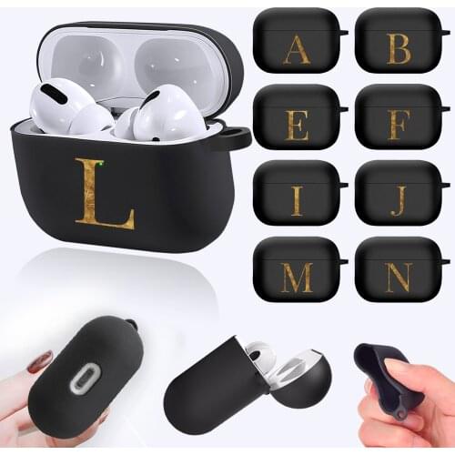 Earphone Cases for Apple AirPods Pro A2084 A2083 Gold Initial Letter series pattern Bluetooth Wireless Silicone Headphone Case