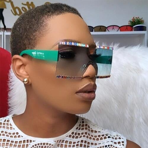 Oversized Square Diamond Sunglasses Women 2021 New Gradient Colorful Rimless Sun Glasses Female Eyeglasses Big Frames Shades