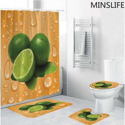 Debonaire Green Lemon Yellow Pattern Shower Curtain Bathroom Non-slip Mats Bath Carpets Toilet Seat Cover Floor Mat Home Decor