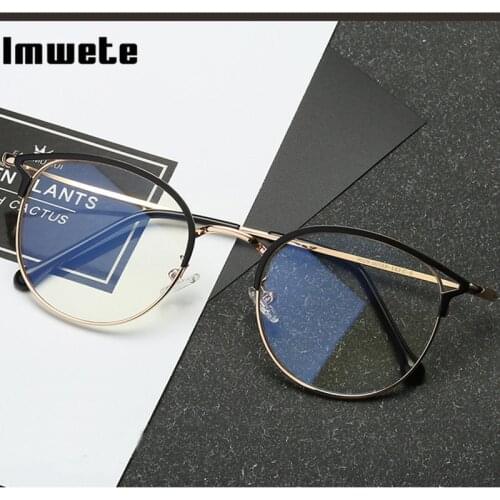 Imwete Cat Eye Myopia Glasses Men Blue Light Blocking Round Frame Prescription Eyewear Women Nearsighted Eyeglasses -4.0 -2.0