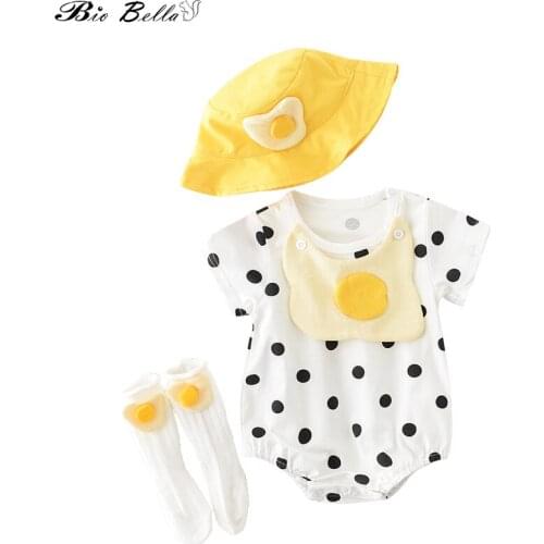 Newborn Baby Girl Boy Clothes Short Sleeve Bodysuit+Sock+Cap with Bibs 3pcs Suit Summer Baby Kids Clothing Sunsuit Outfit Set