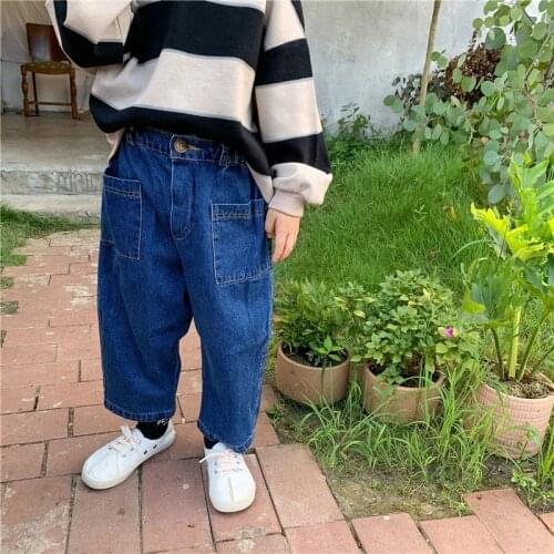 Boys Autumn Loose Big Pocket Jeans Girls Casual All-match Denim Pants