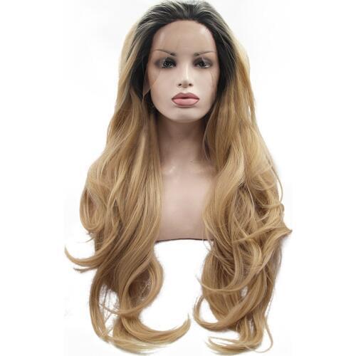 Sylvia Natural Wave Wigs Blonde Synthetic Lace Front Wig Dark Roots Heat Resistant Fiber Ombre Hair For Women Wigs