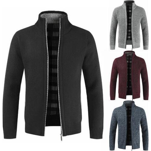 Casual Solid Color Male Clothing Men Coat Jackets Autumn Winter Warm Thicken Coat Jacket Men Solid Color Knitted Jackets