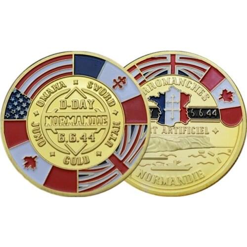 WWII 70th Anniversary Gold Plated Coin Arromanches Normandie War Military Challenge Coins Collectibles