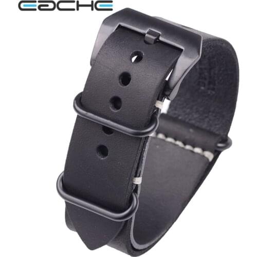 EACHE Special Offer One Piece ZULU Crazy Horse Leather Watch Band Black With Black Buckle Watch Straps 20mm