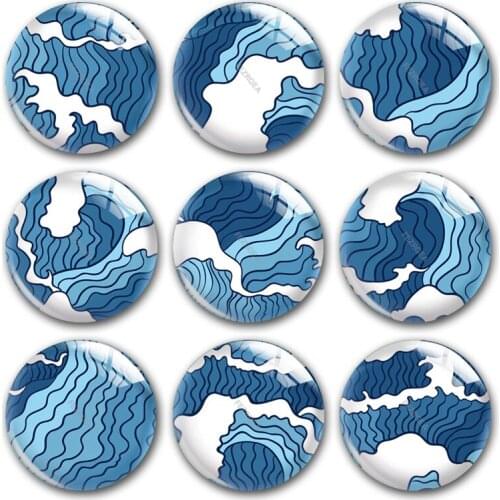 Handmade Wave White Blue Japanese style Round photo glass cabochons demo flat back DIY collier jewlery Making findings accessory