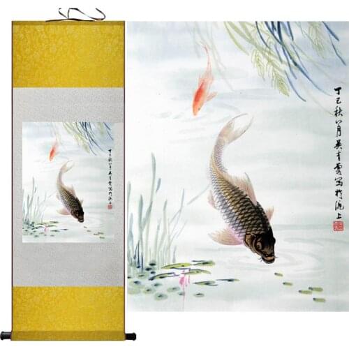Fish art painting Chinese traditional art painting scroll art paintings fish swimming in the water painting