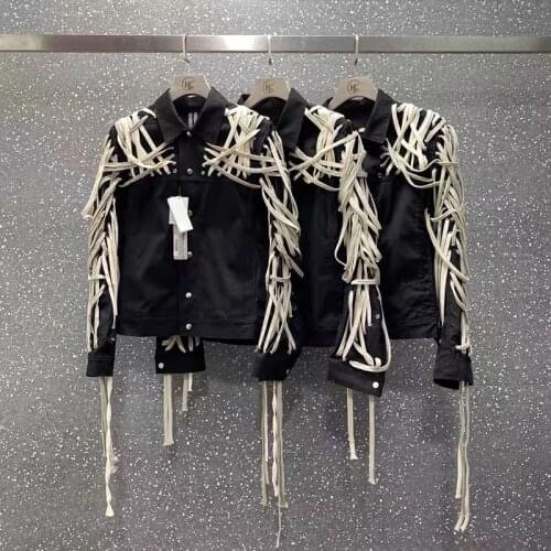 Heavy duty jacket hand lacing drawstring jacket slim long sleeve Stand collar jacket men and women