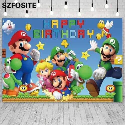 Cartoon Game Super Mario Backdrops Photo Customize Boy Happy Birthday Baby Party Photography Studio Background Kids Vinyl Banner