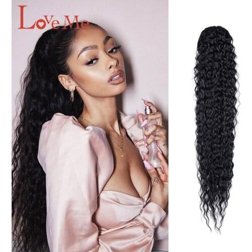 LOVE ME Wavy Long Ponytail Synthetic Hairpiece with Clip Elastic Band Hair Extensions Ombre Brown Pony Tail Blonde Fack Hair