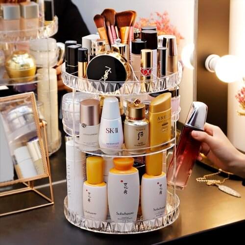 360 Degree Rotating Cosmetic Storage Box Makeup Organizer Cosmetics Storage Rack Fashion Crystal Stand High Capacit helf Display