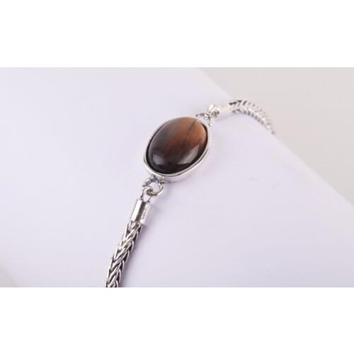 UM US JEWELRY Tiger 'S Eye Gemstone 925 Sterling Silver Bracelet