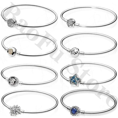 Original 100% 925 Sterling Silver Bracelet Snowflake Signature Five-Pointed Star Castle Rose Flower Suitable For Female Jewelry
