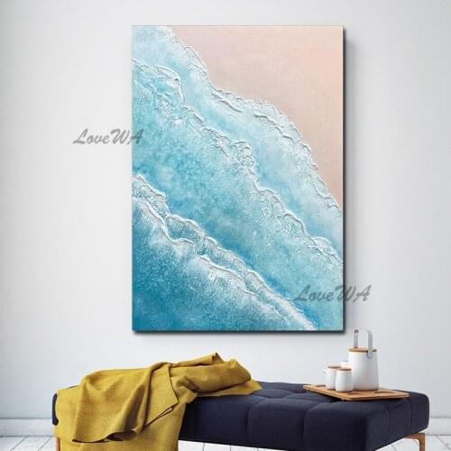 Beautiful Sky Blue Waves Abstract Landscape Oil Painting Modern Large Wall Picture For Living Room Showpiece For Home Decoration