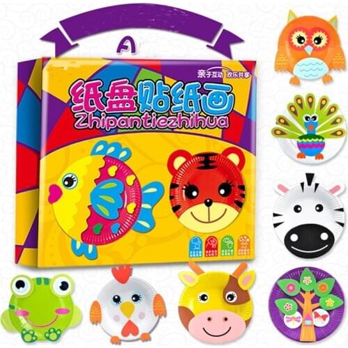 10pcs/set Children Handmade Paper Tray Painting Cartoon Cardboard Stickers Toys Kindergarten Creative DIY Paste Material Package