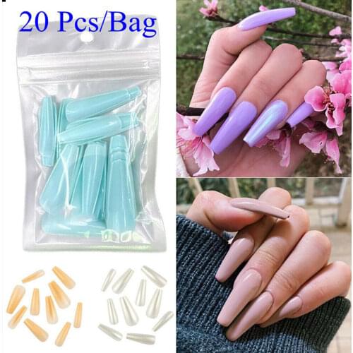 20PCS False Nails French Nail Full Cover Nail Coffin Ballerina Nail Decor Acrylic Nails Extension DIY Art Nail Manicure Tools