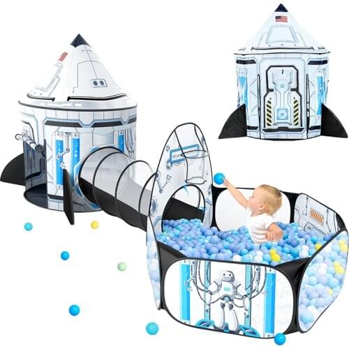3pc Rocket Cockpit Tent for Kids Portable Children Play Tent Tunnel With Ball Pit Pop Up Dome Playhouse baby Toys Indoor Outdoor