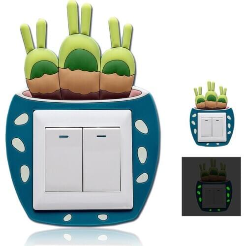 3D cartoon succulent plant cactus luminous switch socket sticker plant childrens room home decoration