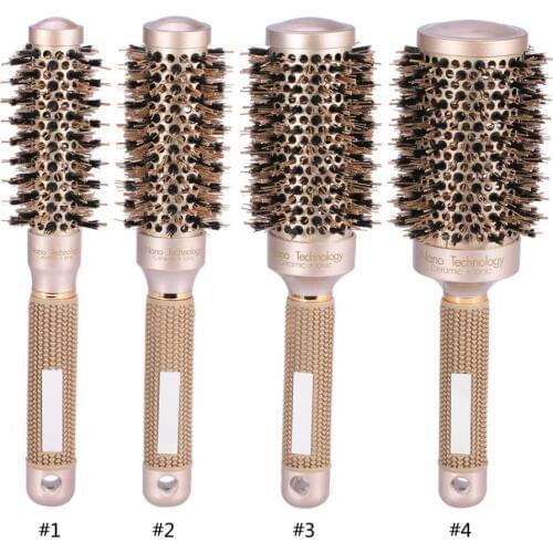 4 Size Ceramic Iron Hair Brush High Temperature Resistant Round Barrel Comb Teeth Anti-static Hairstyling Drying Curling Tool