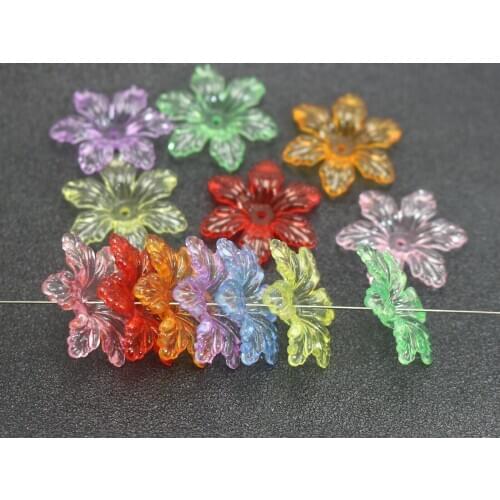 50 Mixed Colour Transparent Acrylic Flower Beads Cap 28mm Center Hole Beads
