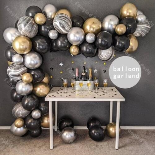 76pcs Chrome Silver Gold Latex Black Agate Balloons Wedding NEW YEAR Birthday Party Baby Shower Decoration Supplies
