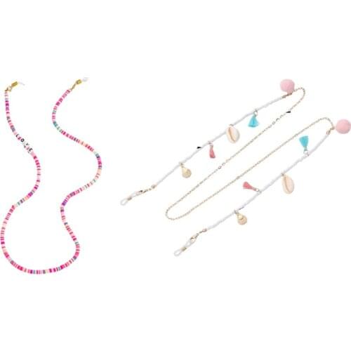 Promotion! 2PC Pottery Love Hang Mask Chain Glasses Lanyard Sunglasses Rope With Shell Tassel Beads Gold Link Mask Hanging Rope