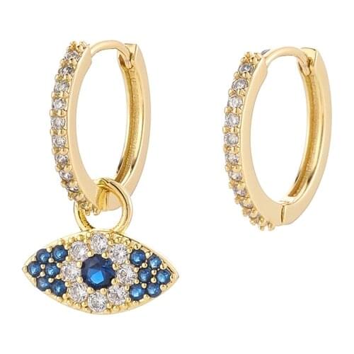 925 Sterling Silver Eyes Pendant Asymmetric Hoop Earrings Micro Inlaid Blue Cubic Zircon Earring For Women Jewelry S-E1131