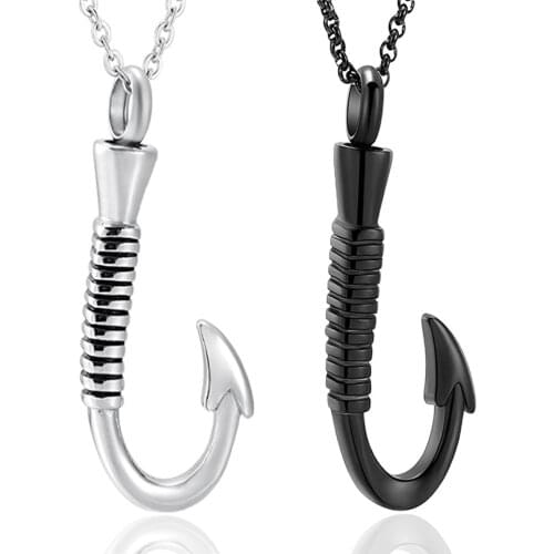 Fish Hook Stainless Steel Pendant Cremation Urn Necklace Ashes Keepsake Memorial Jewelry Gift For Men Women Dropship