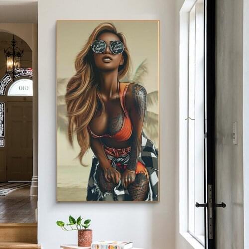 Black Tattoos Girl Portrait Prints Painting on Canvas Nordic Cool Girl Poster Decorative Wall Art Picture for Living Room Decor
