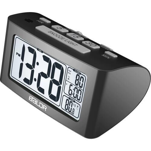 Baldr LCD Digital Alarm Clock Nap Timer Temperature Time Display Watch Bedroom White Backlight Travel Table Thermometer Snooze