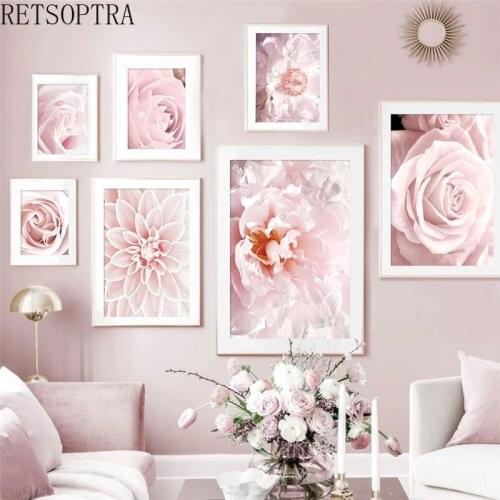 Decoration Botanical Poster Pink Rose Flower Canvas Print Poster Nordic Wall Art Painting Decorative Picture Girls Room Decor