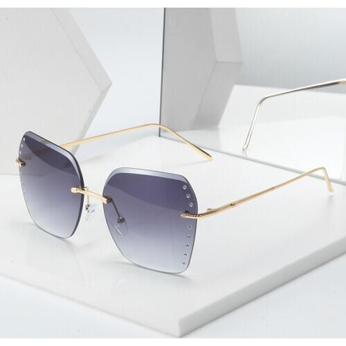 DENISA Rimless Square Sunglasses New Style Rhinestone Sun Glasses For Women Gradient Lens Oversized Gafas De Sol Mujer A019