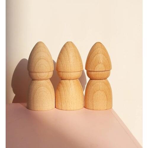 70mm Beech Wooden Peg Dolls Baby Toys Unpainted Figures Hard Wood Dolls Kids Printed DIY Crafts Blank Handmade Dolls Toys Gift