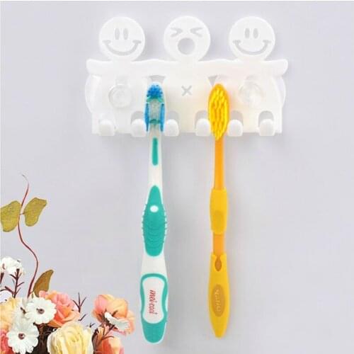 Cartoon Smile Face Toothbrush Holder Bathroom Suction Hooks 5 Position Toothbrush Rack Wall Mount Toothbrush Holder Sucker