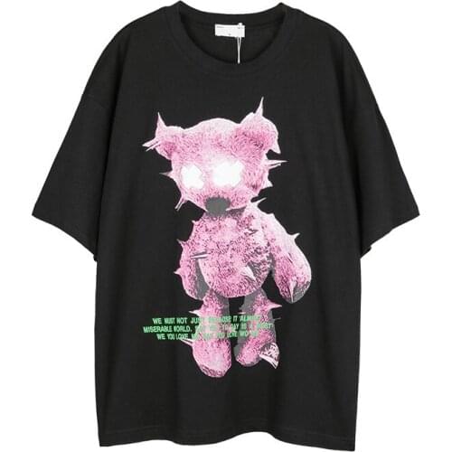 Vintage Mens T shirt Hip Hop Streetwear Harajuku T-shirt Summer Cotton Casual Bear Print Tshirt Short Sleeve Loose Tops Tees