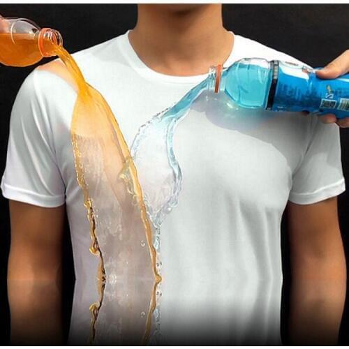 Anti-Dirty Waterproof Men T-Shirt Hydrophobic Stainproof Breathable Shirt Antifouling Quick Dry Top Short Sleeve T-Shirt