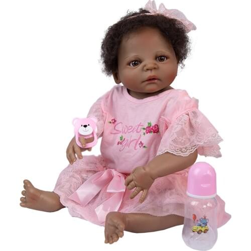 KEIUMI 23 Inch Reborn Baby Dolls Full Body Silicone Vinyl Black Skin Toy Black Skin Childrens Day Gifts DIY Playmates