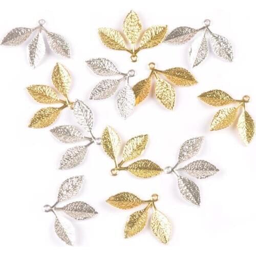 20Pcs Mix Retro Leaf Filigree Wraps Connectors For DIY Jewelry Making Findings Scrapbook Gold Silver Metal Crafts 31x23mm Yk0784