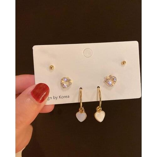Love Heart Gold Small Hoop Earrings Cherry Rhinestone Earrings for Women Cute Romantic Earrings 2021 Trendy Ear Studs