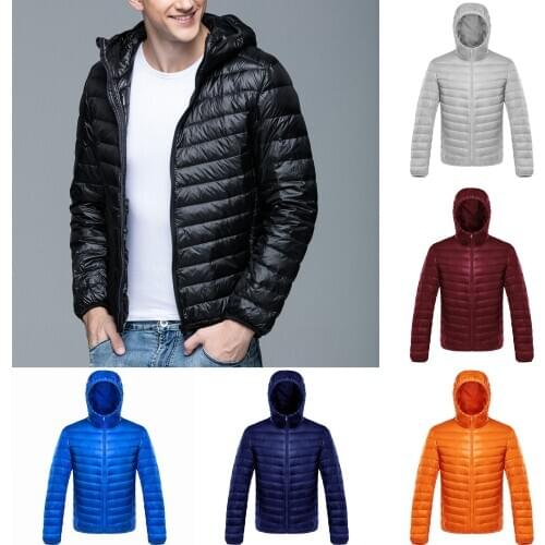 Fashion Casual Ultralight Mens Duck Down Jackets Autumn Winter Zipper Fleece Hoodie Outwear Tops Sweater Lightweight Coat
