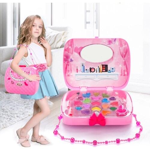 A Set Of Childrens Pink Makeup Toy Sets Play House Makeup Handbag Colorful Play House Toys Many Cosmetics For Girls Funny Toy