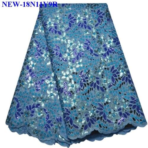 Sky Blue Sequins Embroidered African Guipure French lace fabric for wedding High quality mesh beaded tulle lace fabric MDF01
