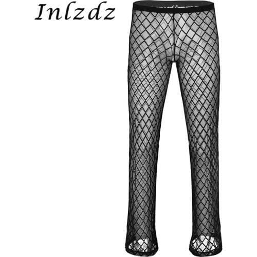 Mens Lingerie Hot Pants Mesh See Through Sheer Home Lounge Hot Pants Long Trouser Underwear Transparent Exotic Costumes for Sex